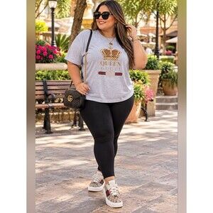 Halo Light Gray Graphic Tee with Gold Crown and Red-Black Stripe